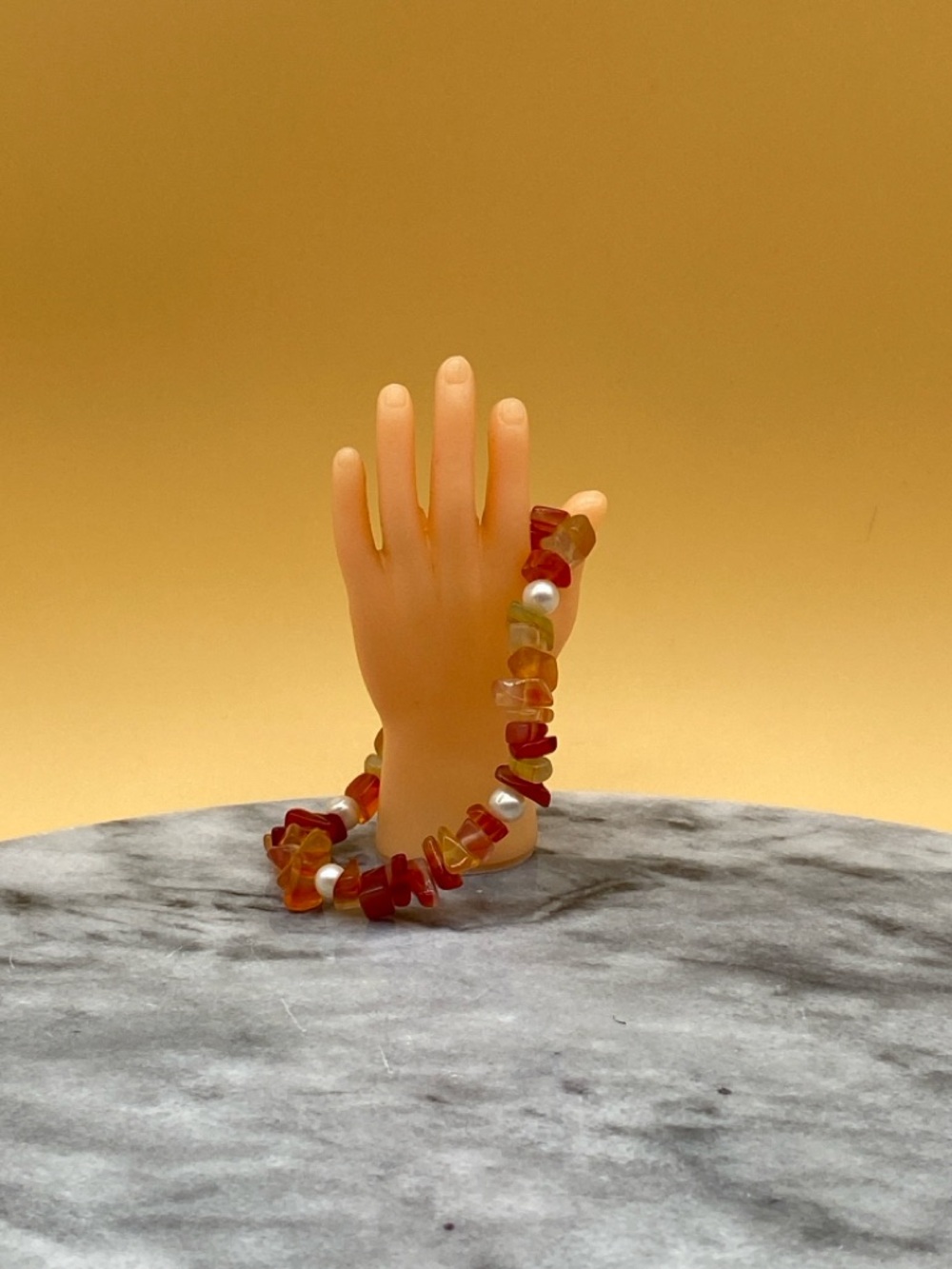 Vintage Texas glass orange pearls bracelet toggle clasp 925 silver - 00G0BT